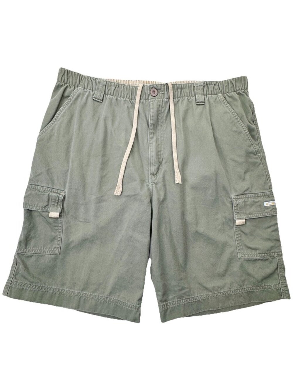 VTG Ocean Pacific OP Cargo Shorts Sz L Sage Drawstring Elastic Waist 10" Inseam